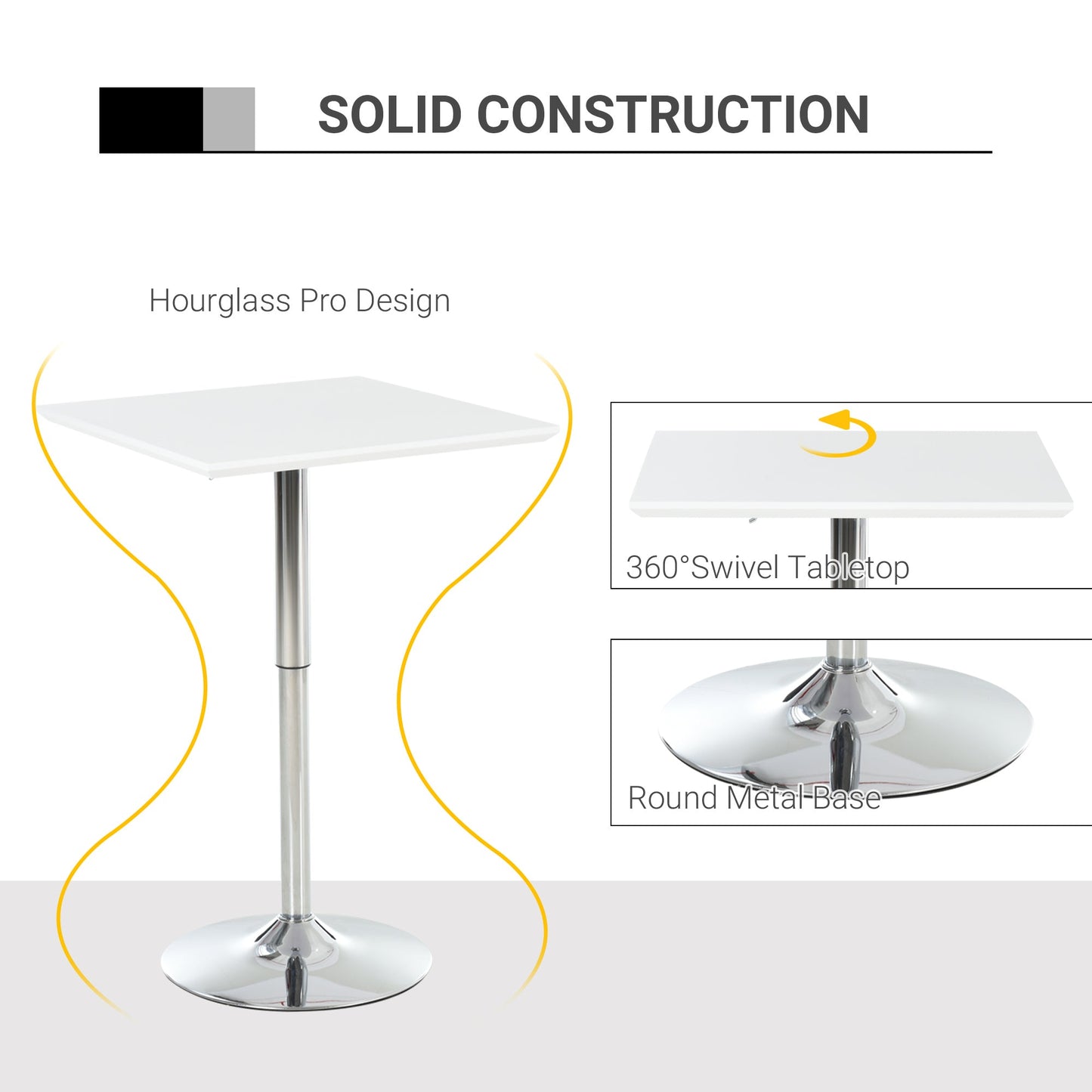 Homcom Square Height Adjustable Bar Table Counter Pub Desk with Metal Base for Home Bar