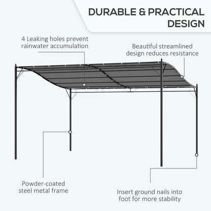 Outsunny 4 X 3 Meters Canopy Metal Wall Gazebo Awning Garden Marquee Shelter Door Porch - Grey