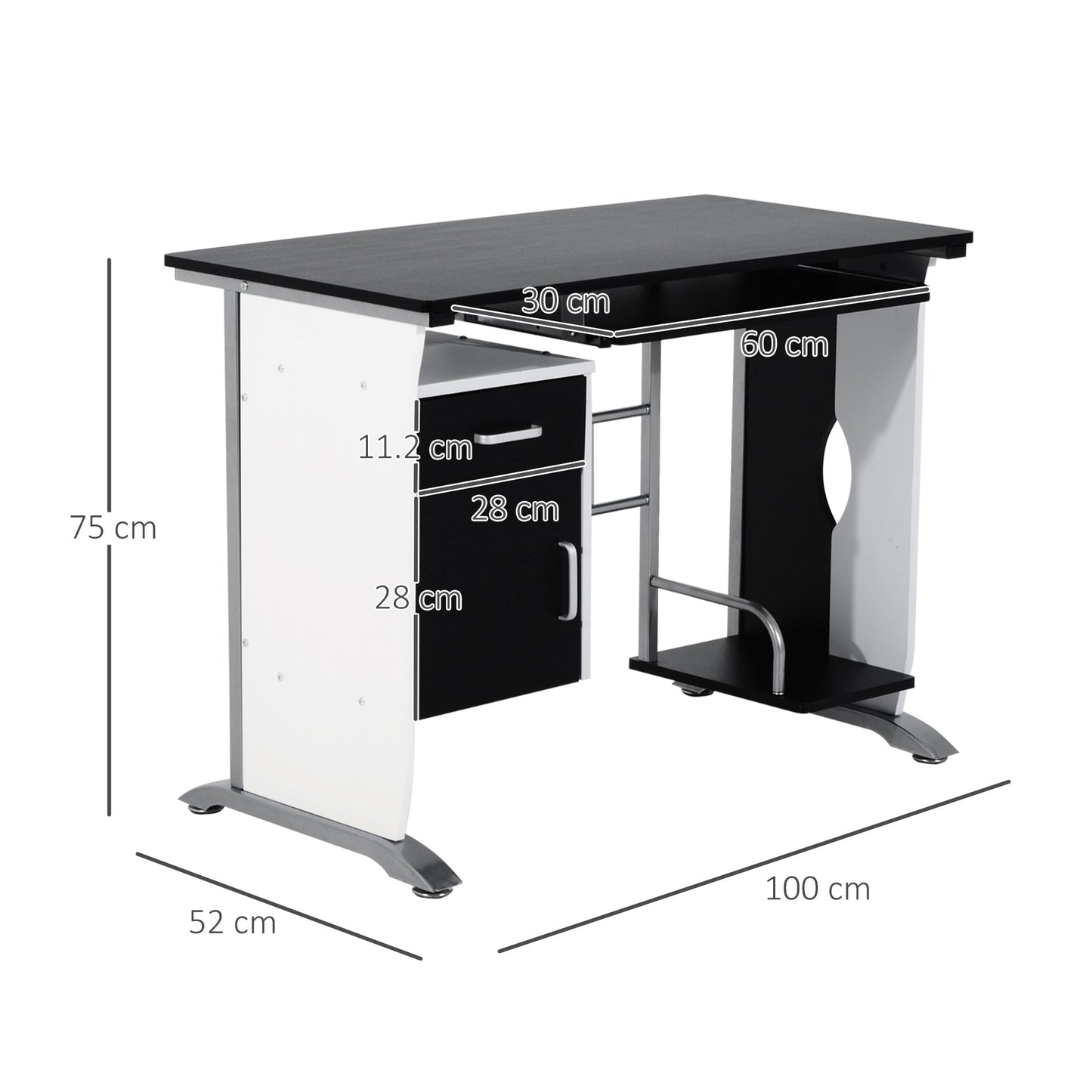 Computer Desk with Sliding Keyboard Tray Storage Drawers and Host Box Shelf Home Office Workstation Black