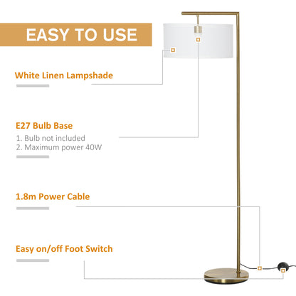 Modern Floor Lamp Tall Pole Light with Linen Shade E27 Holder for Home Office