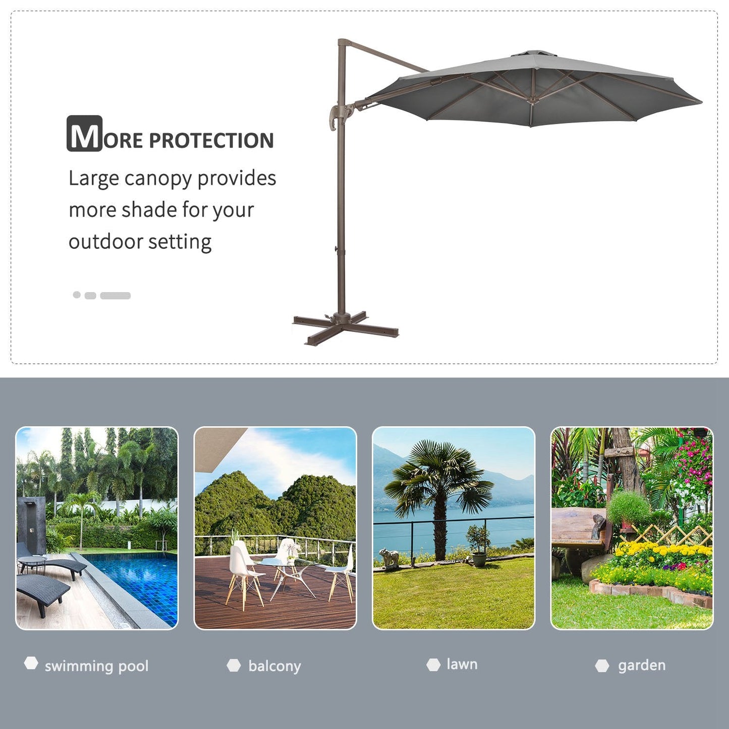 Outsunny 3(M) Cantilever Parasol 360 Rotation Roma Umbrella Hanging Sun Shade With Aluminium Frame