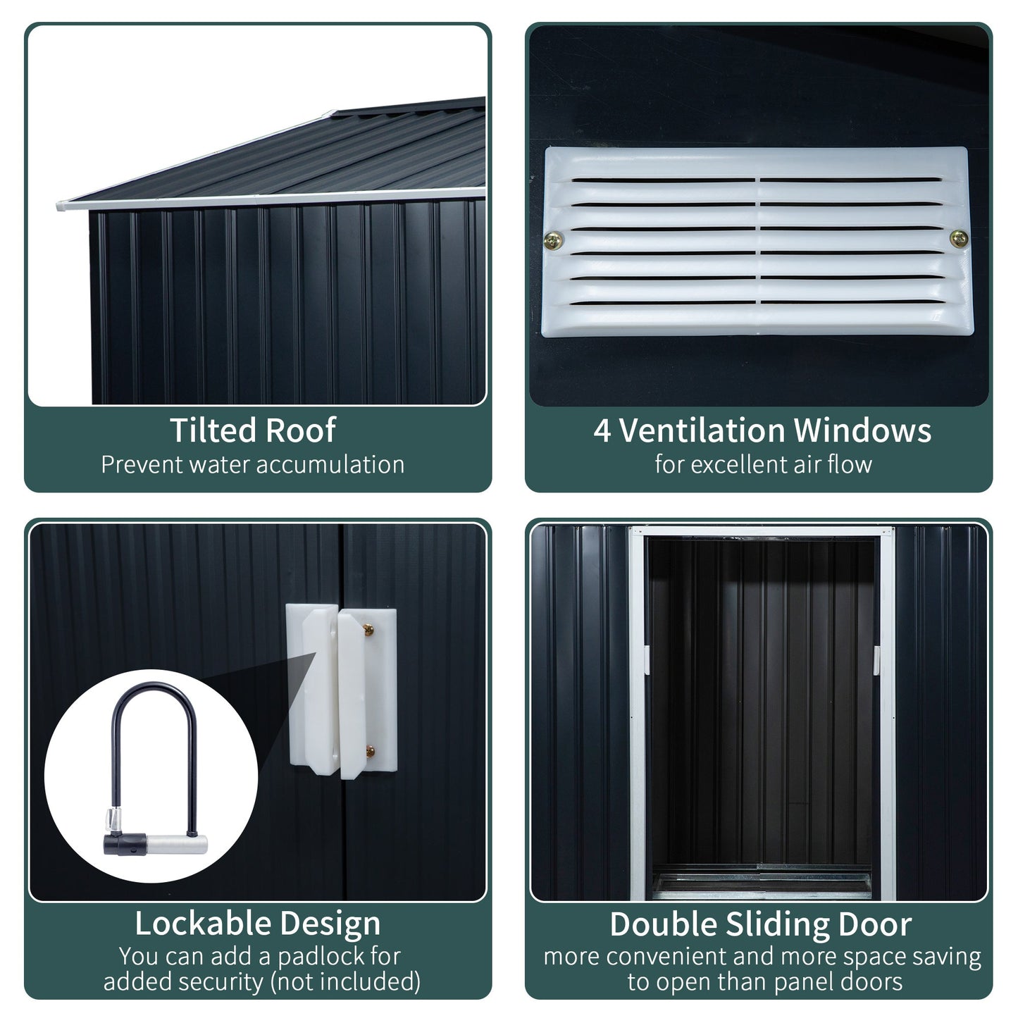 Galvanised 9 x 6' Double Door Apex Garden Shed With Ventilation Steel Dark Grey by Steadfast