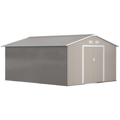 Galvanised 13 x 11' Sliding Double Door Apex Garden Shed With Ventilation Steel Light Grey by Steadfast