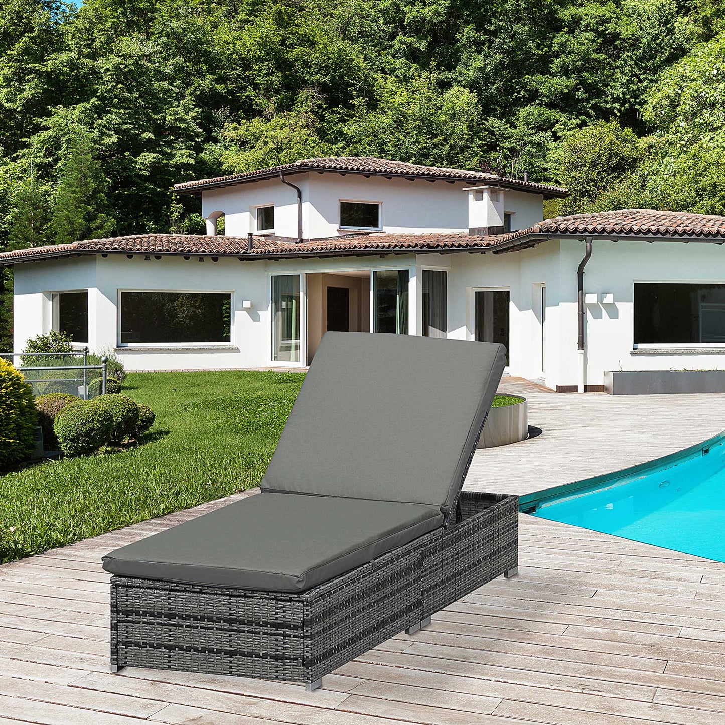 Rattan Outdoor Garden Reclining Sun Lounger Grey