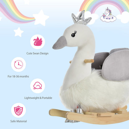 Toddlers Swan Plush Rocking Ride On w/ Sound White/Grey