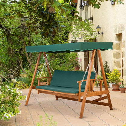 3 Seater 2-in-1 Wooden Garden Swing Seat Swing Chair Outdoor Convertible Hammock Bench Furniture Lounger Bed Wood