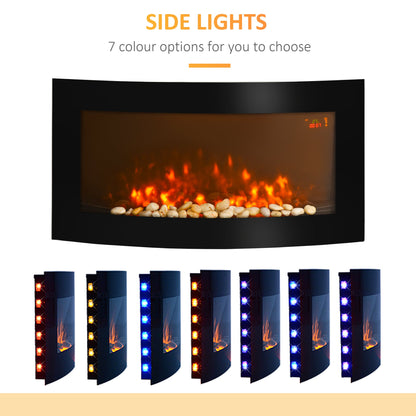 1000/2000W LED Curved Glass Electric Wall Mounted Fire Place