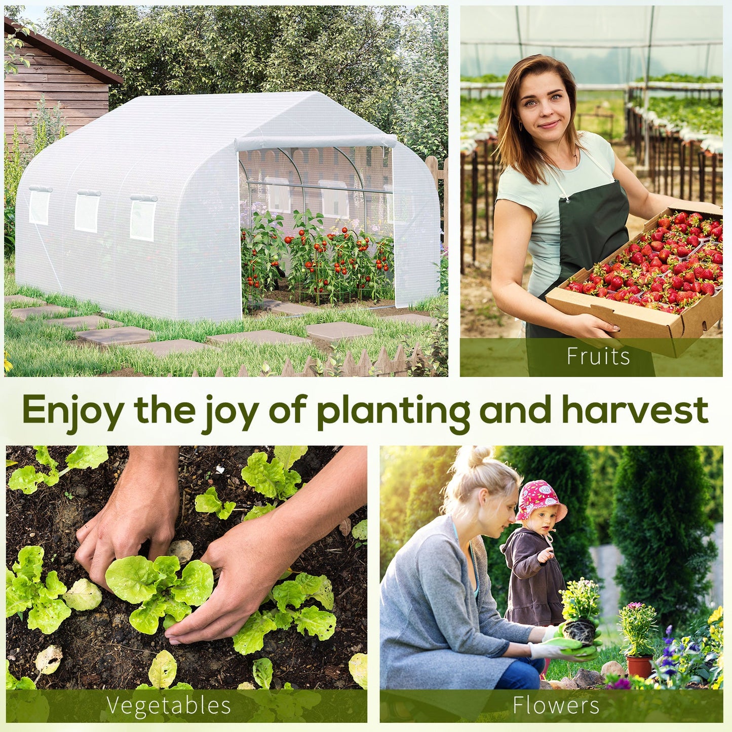 Walk-In Polytunnel Greenhouse Warm House Garden Tunnel Shelter Plant Shed with Door and Windows