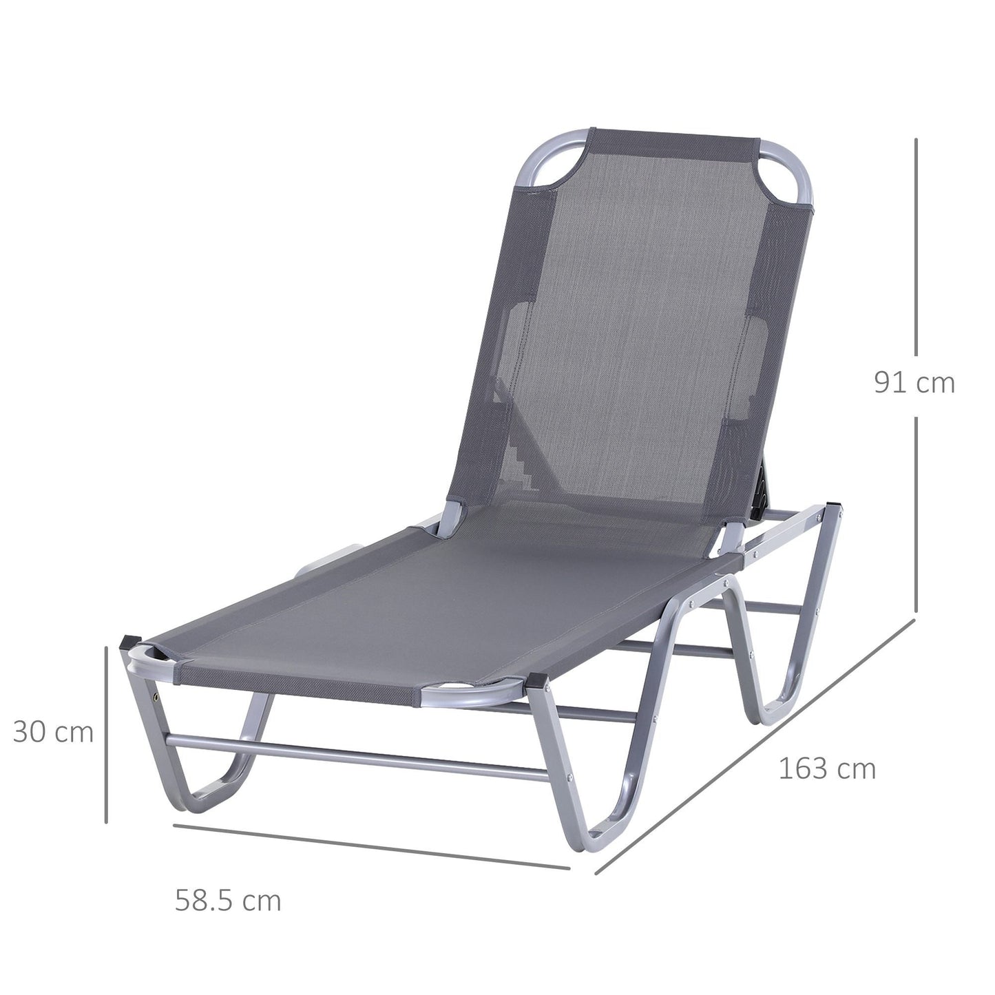 Sun Lounger Relaxer Recliner w/ 5-Position Adjustable Backrest Pool Sun Bathing