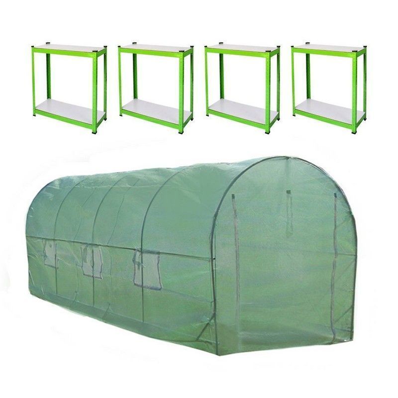 Raven Flourish 6' 6" x 16' 4" Curved Polytunnel & Racking Set - Classic Polyethylene