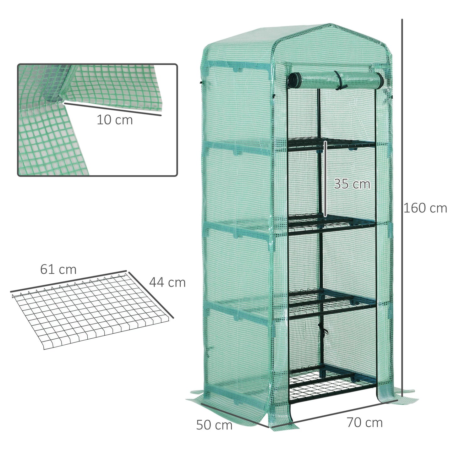 4 Tiers Mini Portable Greenhouse Plant Grow Shed Metal Frame PE Cover 160H x 70L x 50W cm