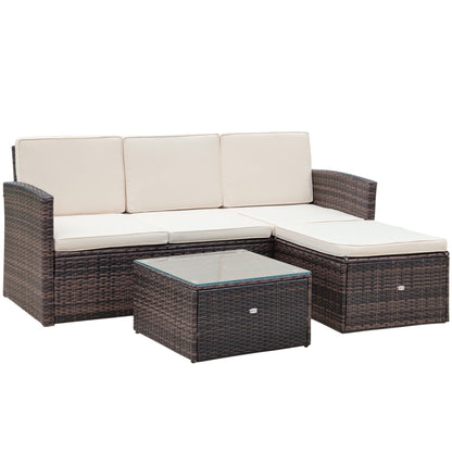 Rattan Garden Furniture Outdoor Patio 4 Seater Corner Sofa and Coffee Table Set Footstool with Thick Cushions Brown