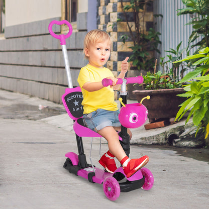 5-in-1 Kids Kick Scooter W/Removable Seat-Pink