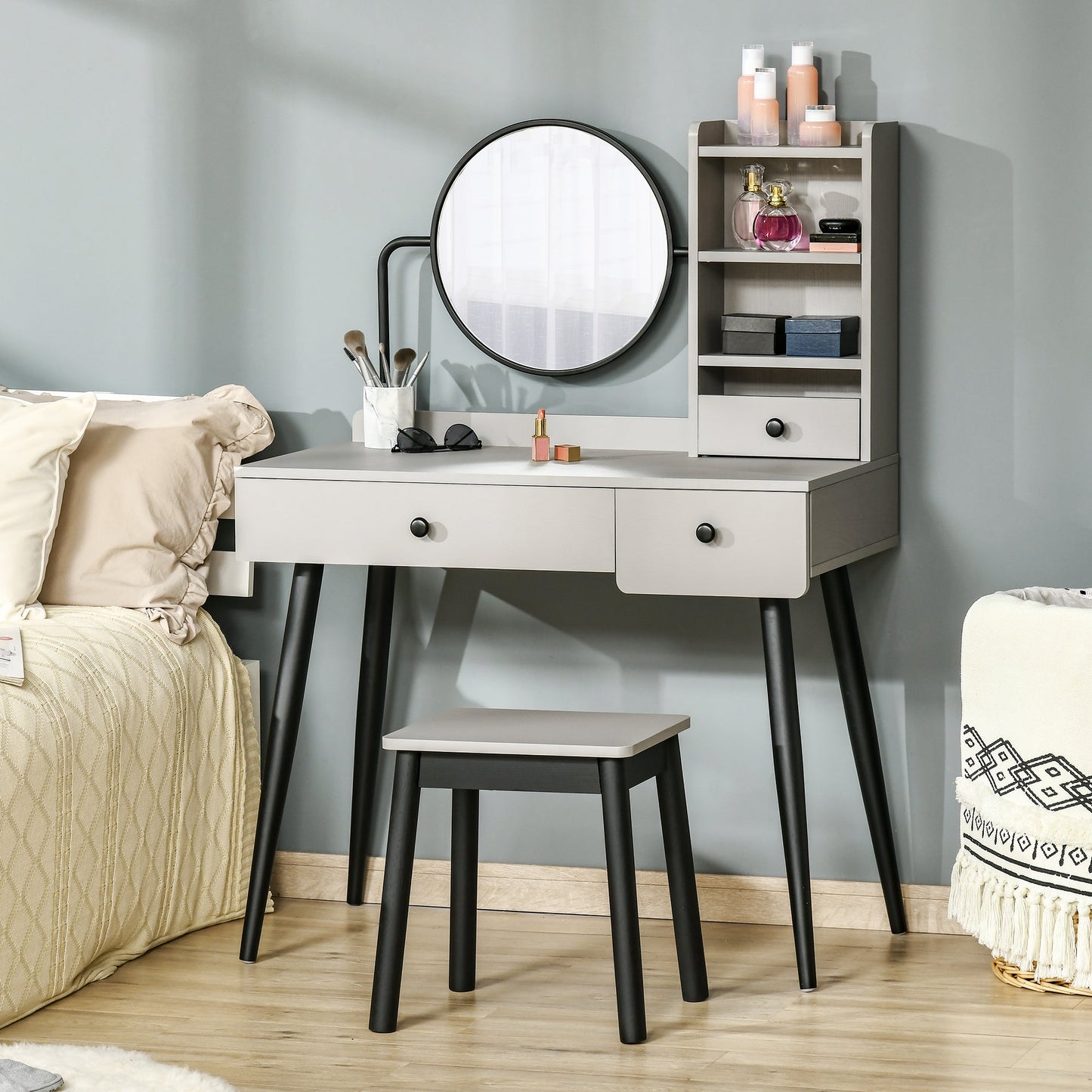 Dressing Table Set with Mirror and Stool