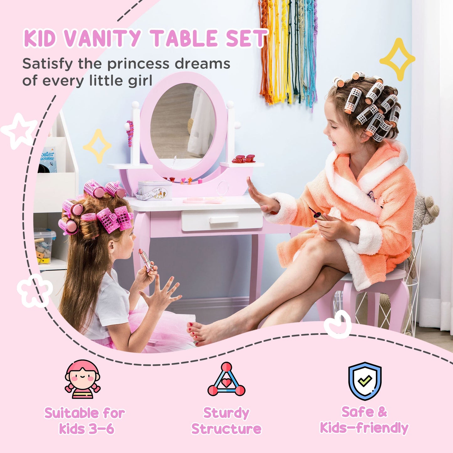 ZONEKIZ Kids Dressing Table Set