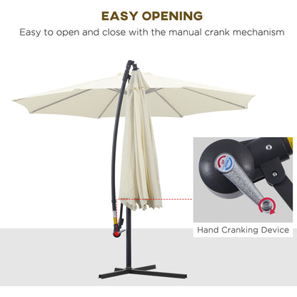 3 m Parasol Garden Sun Umbrella Banana Hanging Rattan Set Umbrella Cantilever - Cream white