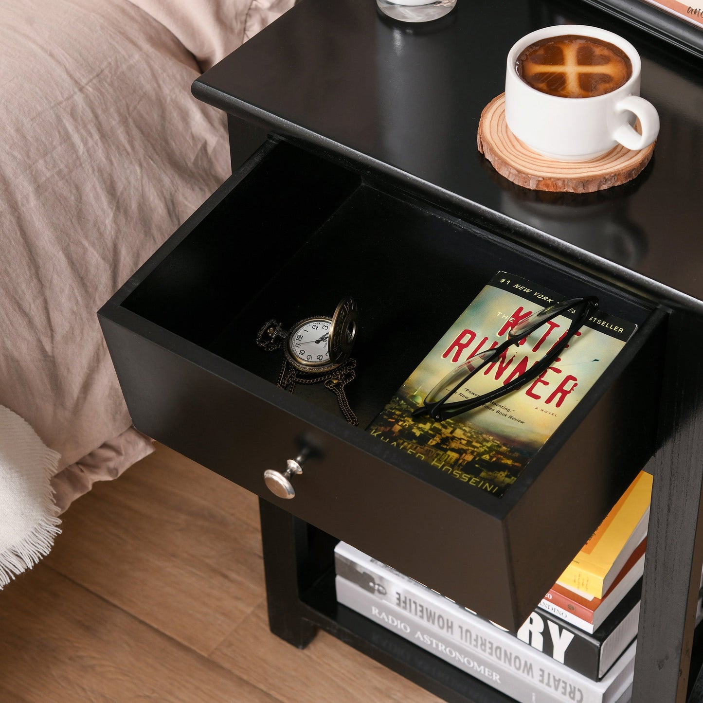 End Table Sofa Side Table with Drawer X Bar Bottom Storage Shelf