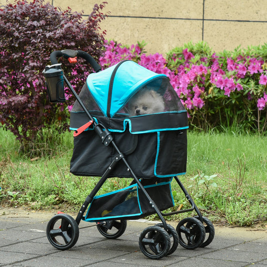 PawHut Pet Stroller Pushchair Foldable Carriage w/ Brake Basket Adjustable Canopy Removable Cloth