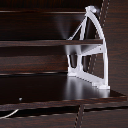 Wooden Modern Design 4 Drawer Shoes Cabinet Pull Down Shelf Storage Organiser Entrance Hallway Furniture - Dark Brown