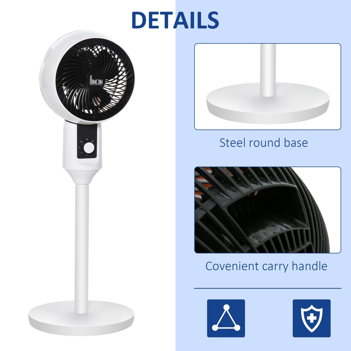 11" Oscillating Three Speed Pedestal Fan Black & White