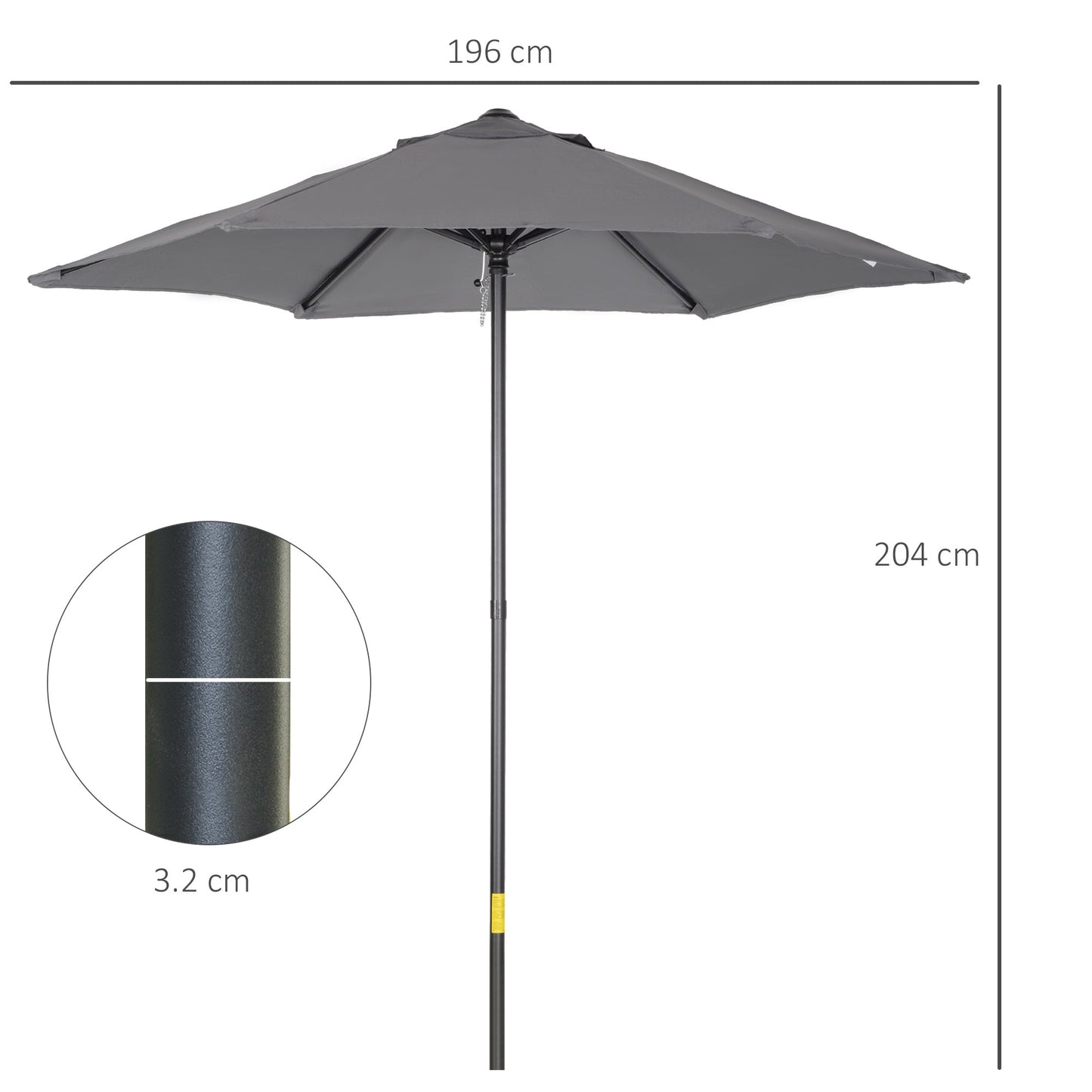 2m Aluminium Pole Garden Parasol - Dark Grey