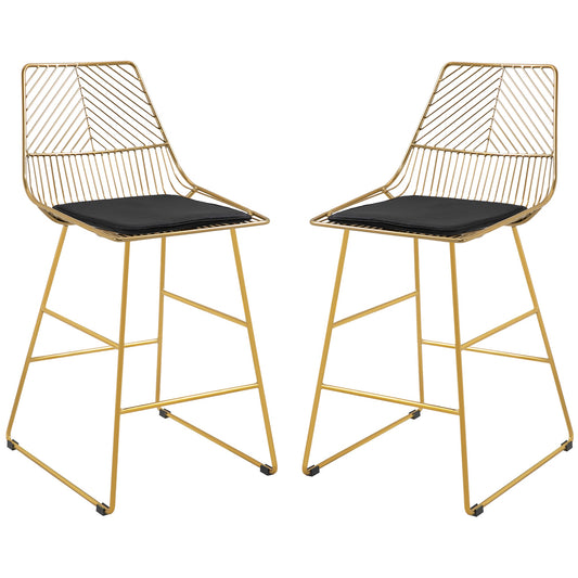 Set of 2 Bar stools Modern Counter Height Wire Metal Bar chairs for Kitchen