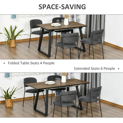 Homcom Extendable Dining Table Rectangular Wood Effect Tabletop For 4-6 People With Steel Frame & Hidden Leaves For Kitchen