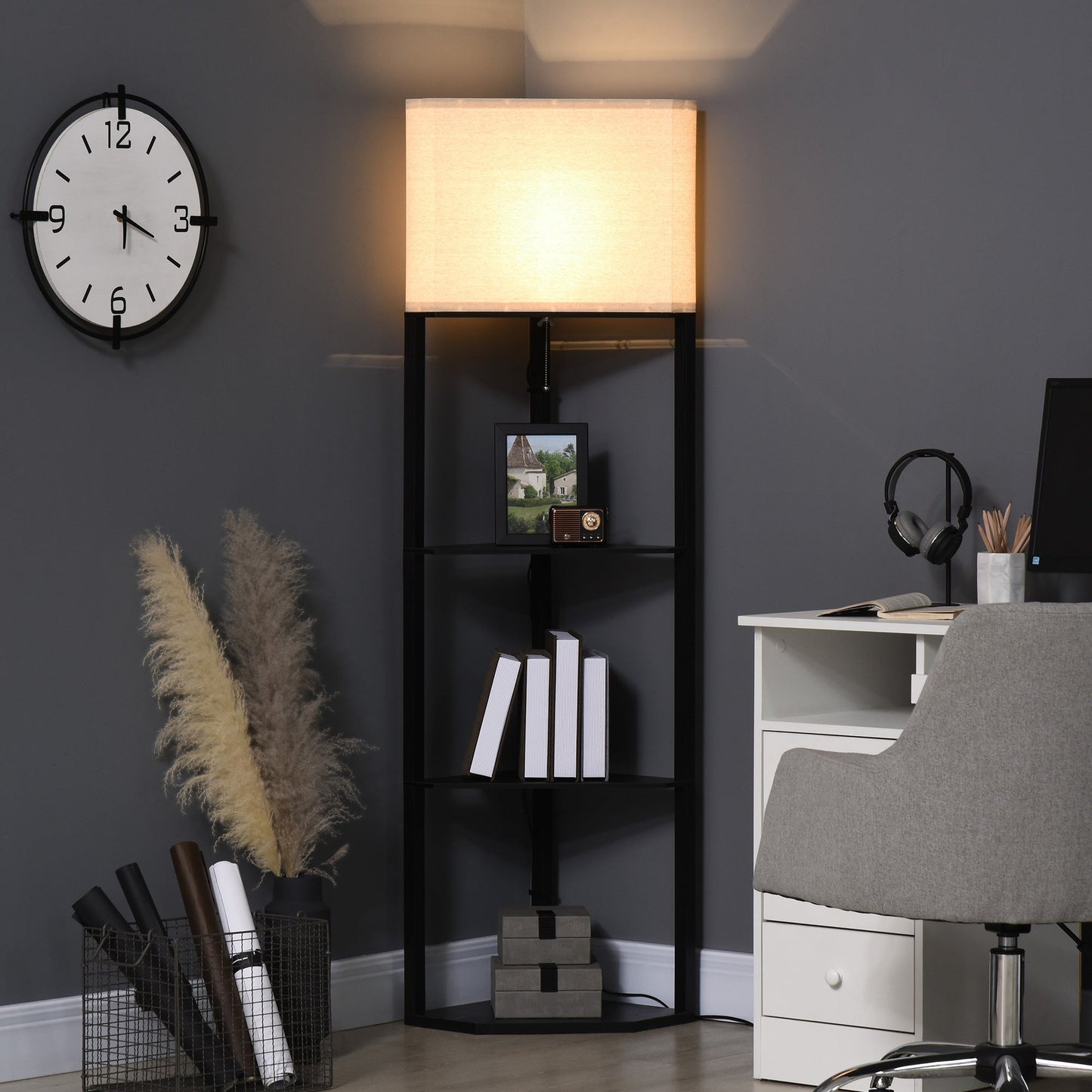 Corner Floor Lamp with Shelves