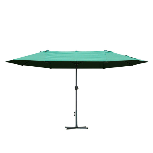 4.6M Sun Umbrella Canopy Double-sided Crank Sun Shade w/ Cross Base Dark Green