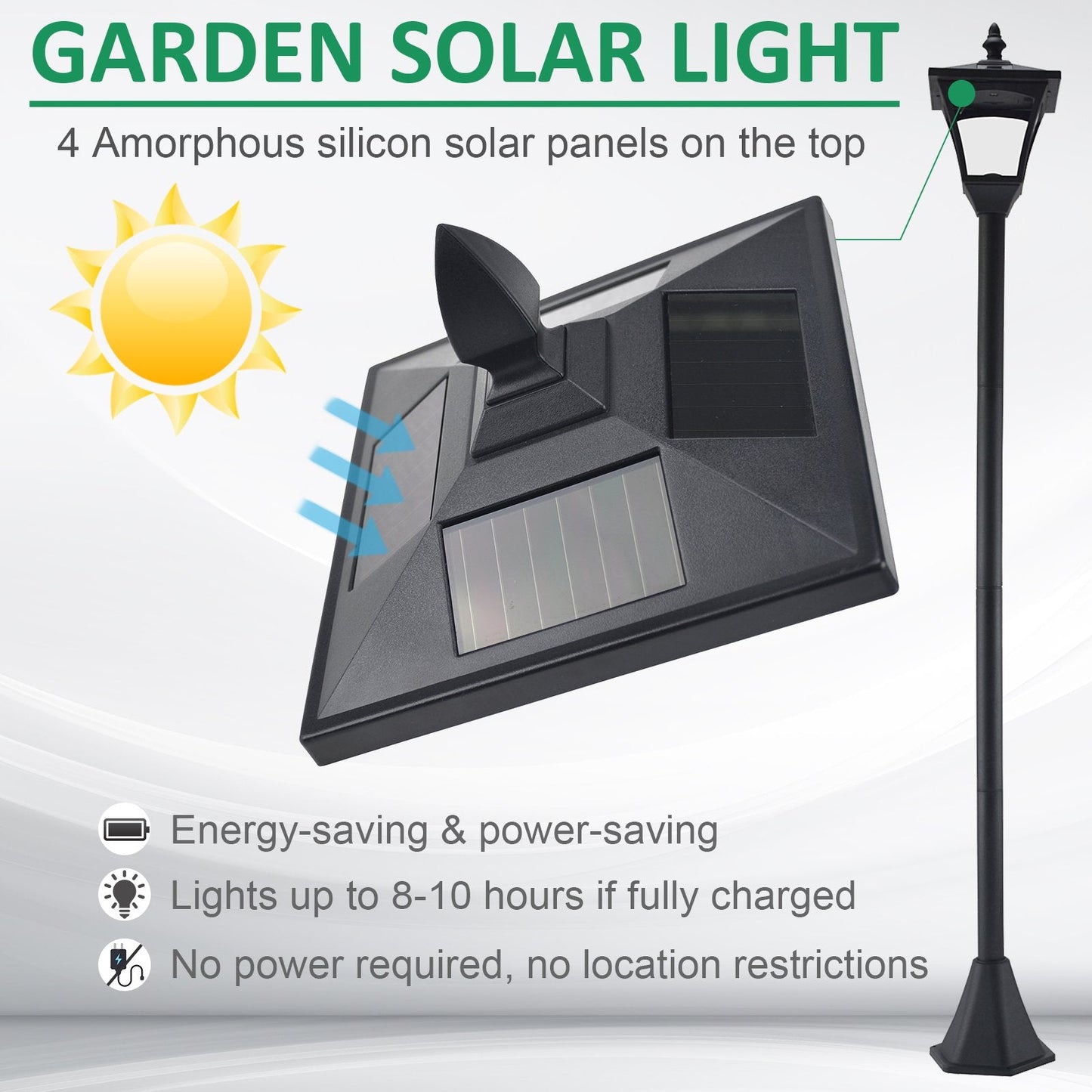 Outdoor Garden Solar Post Lamp Sensor Dimmable LED Lantern Bollard Pathway 1.6M Tall – Black