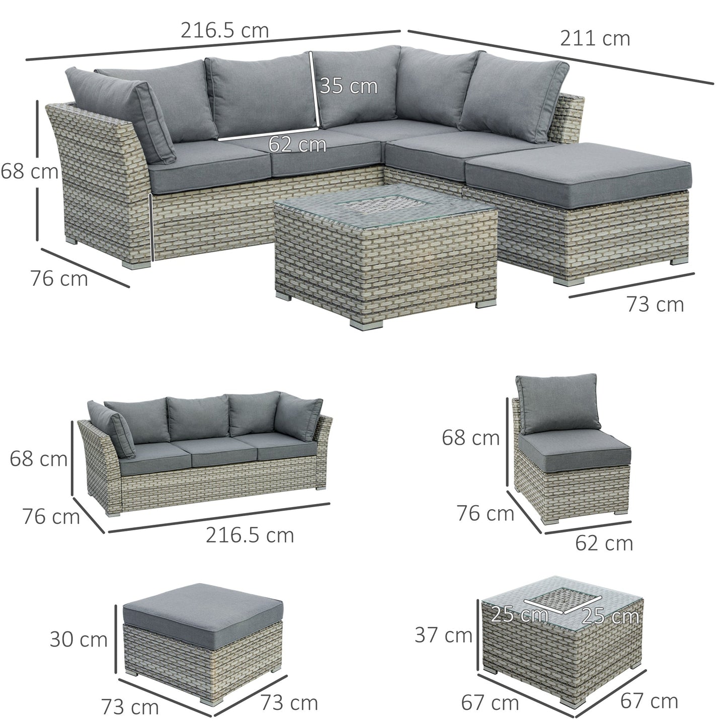 5 Seater Patio PE Rattan Corner Sofa Set