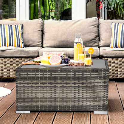 Square PE Wicker Rattan Table with Glass Top - Dark Grey