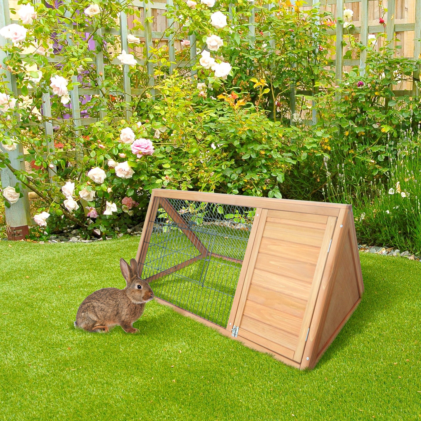 PawHut Outside Wooden Rabbit Hutch w/ Outside Area - Yellow