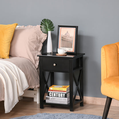 End Table Sofa Side Table with Drawer X Bar Bottom Storage Shelf