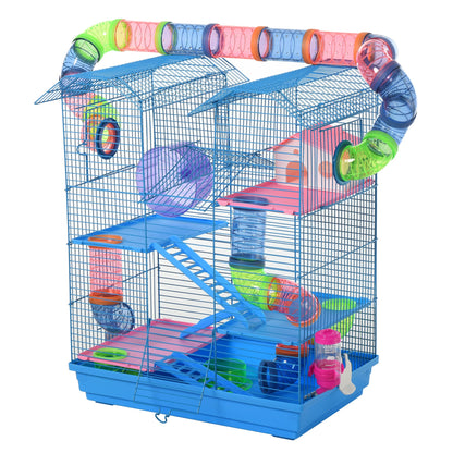 PawHut 5 Tier Hamster Cage Carrier Habitat with Exercise Wheels Tunnel Tube Water Bottle Dishes House Ladder for Dwarf Mice