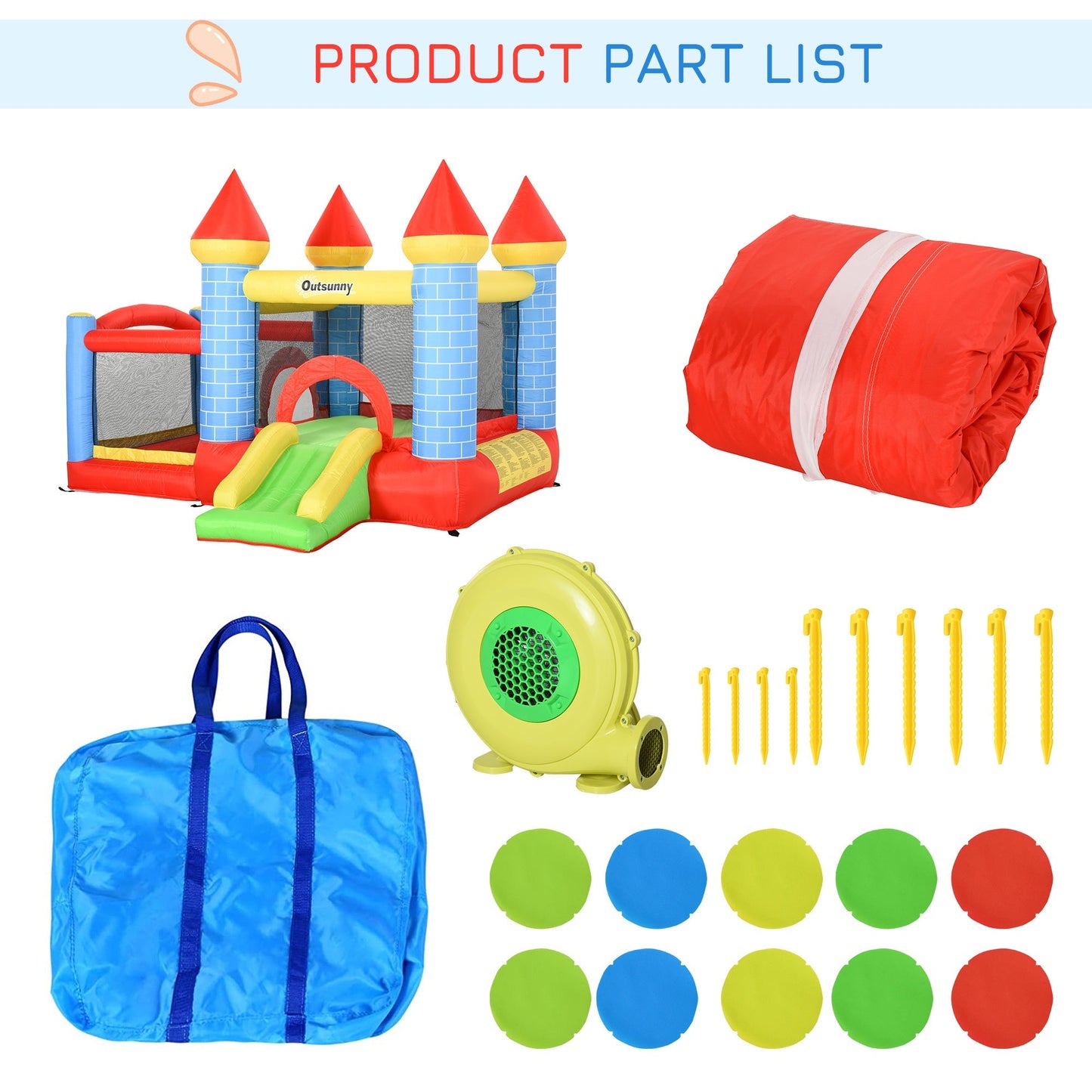 Kids Bounce Castle Inflatable Trampoline Slide Pool Basket for Kids Age 3-10