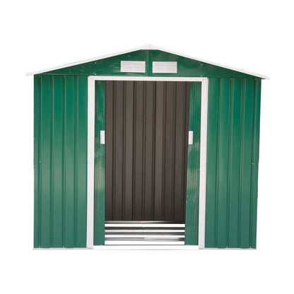 Galvanised 7 x 4' Double Door Apex Garden Shed Lockable Steel Green by Steadfast