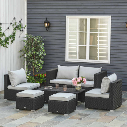 8-Piece Rattan Garden Furniture 6 Seater Sofa & Coffee Table Set Bonzer Outdoor Patio Furniture Wicker Weave Chair Space-saving Compact - Black