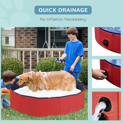 Pawhut Foldable Dog Paddling Pool Pet Cat Swimming Pool Indoor/Outdoor Collapsible Summer Bathing Tub Shower Tub Puppy Washer (?120  30H cm