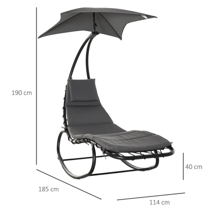 Patio Rocking Chaise Lounge Rocking Bed with Canopy Cushion Headrest Pillow