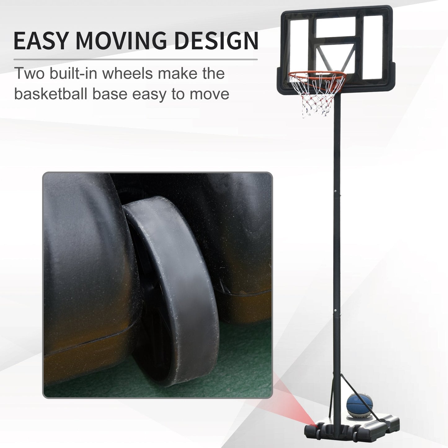 Portable Basketball Hoop Stand 231-305cm Height Adjustable w/ Moving Wheels