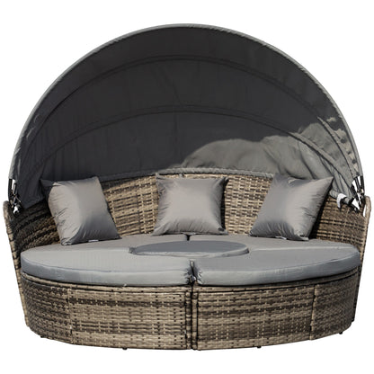 Rattan Garden Furniture Cushioned Wicker Round Sofa Bed with Coffee Table Patio Conversation Furniture Set - Grey