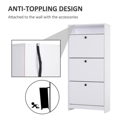 Homcom Three-Tipping Drawer Shoe Storage Cabinet - White