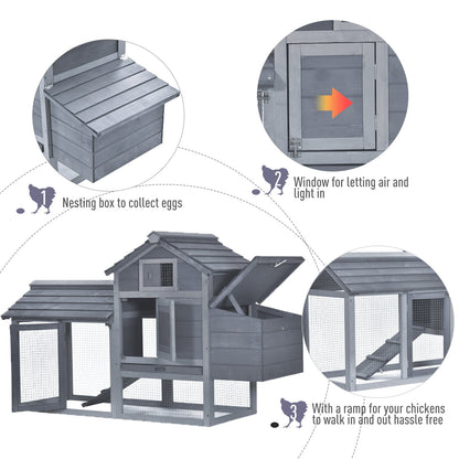 PawHut Chicken's 2-Tier Fir Wood Hutch Grey