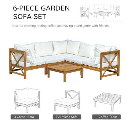 6-Piece Furniture Set Coffee Table 5 Seat w/ Cushions for Balcony Cream White