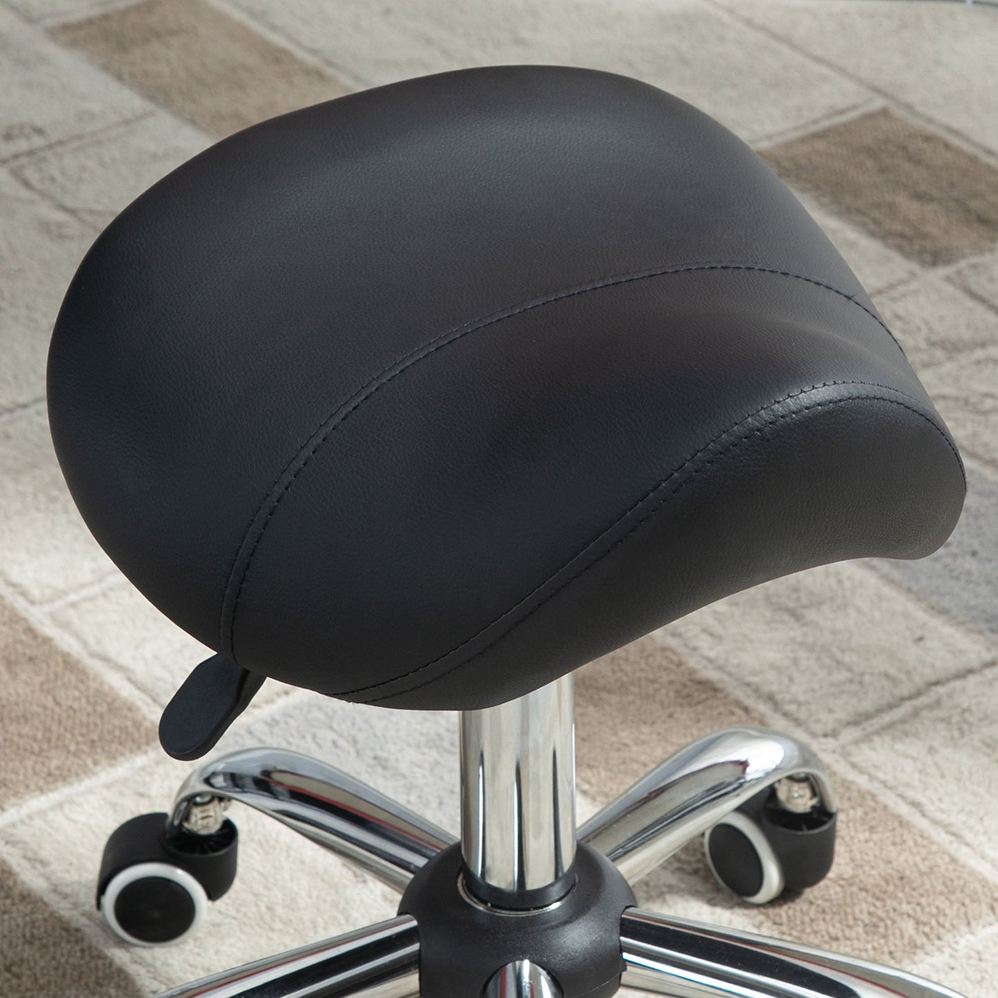 Homcom Cosmetic Stool 360 Rotate Height Adjustable Salon Massage Spa Chair Hydraulic Rolling Faux Leather Saddle Stool Mobility - Black