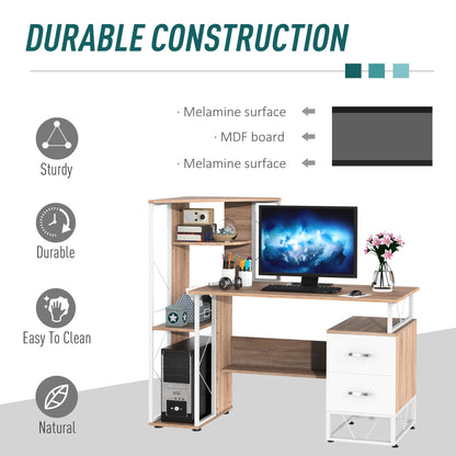 Computer Desk with Drawers and Bookshelf