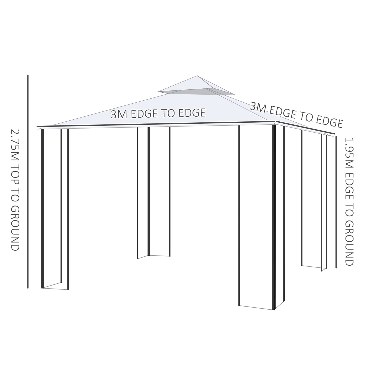 3Mx3M Garden Gazebo Double Top Outdoor Canopy Patio Event Party Wedding Tent Backyard Sun Shade with Netting - Cream White