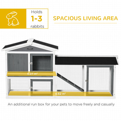 PawHut 2 Tier Wooden Rabbit Hutch Small Animal House with Run Box Slide-out Tray Ramp