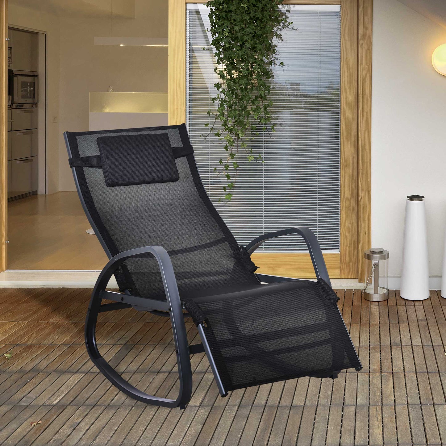 Outsunny Garden Rocking Chair With 5-Level Adjustable Backrest